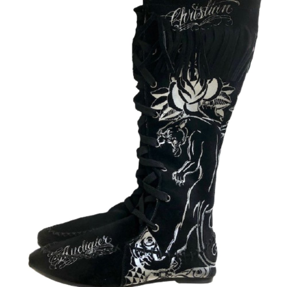 Christian Audigier Black Panther Fringe Lace Ups 9